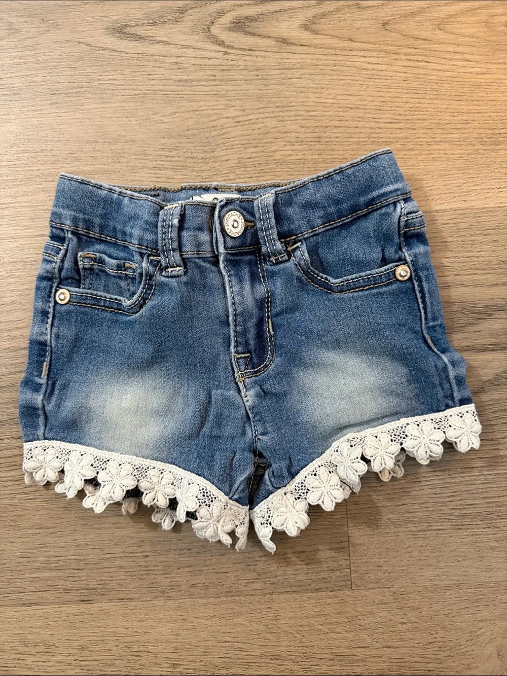 Jordache Blue Denim Shorts with White Crochet Trim